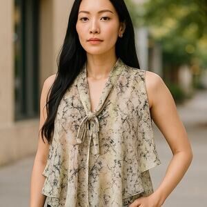 LOVE HAIGHT Layered Tiered Browns Sleeveless Silky Blouse ~ Women's Size SMALL